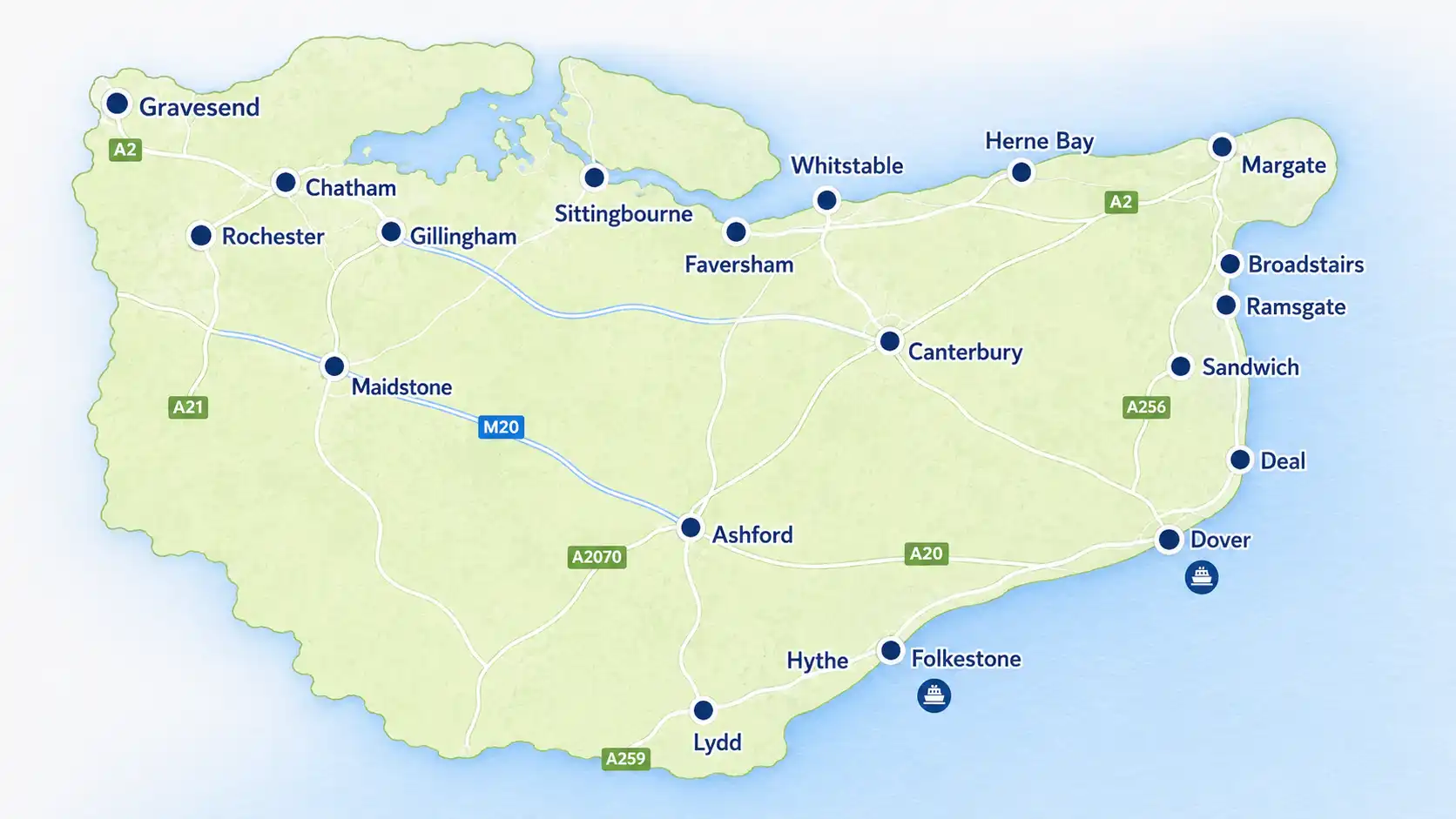 Kent airport transfer service area map